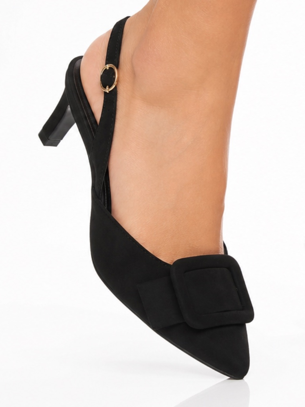 NWT Anne Klein Infinity Black Slingback Pumps Pointed Toe Buckle Heels 10M